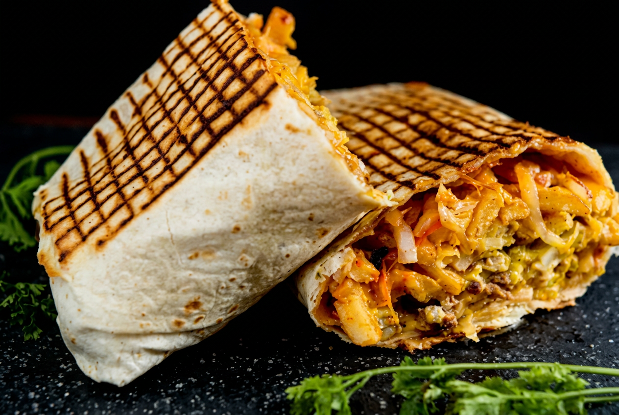 French tacos coupé avec sauce fromagère