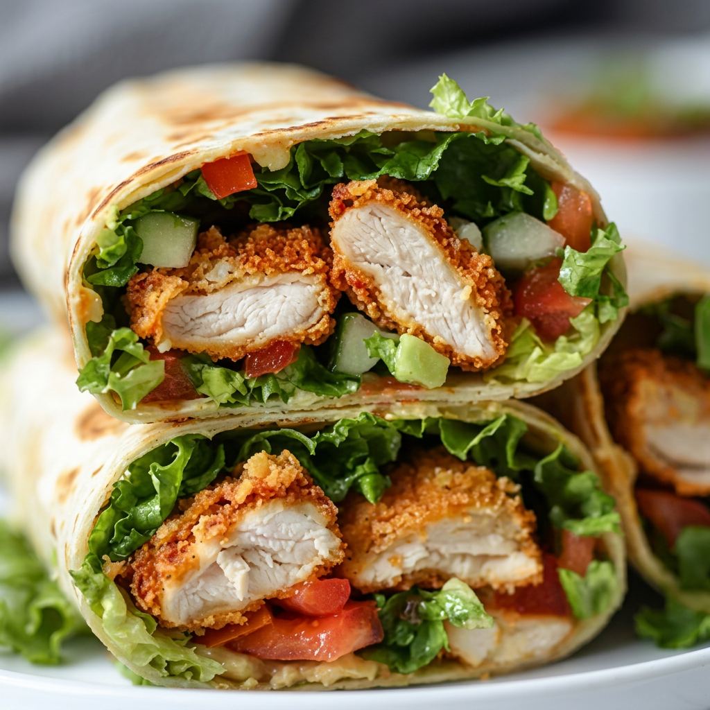 Wrap poulet frais coupé en deux